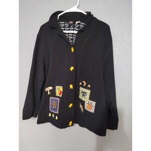 Vintage Halloween Sweater Black Cat Women's Large Onque Casuals Cardigan